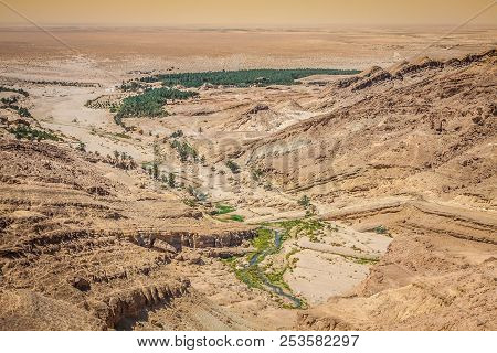 Mountain Oasis Tamerza In Tunisia Near The Border With Algeria.