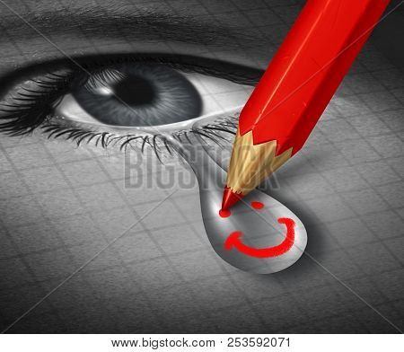 Smiling Depression Psychotherapy And Mood Disorder As A Pencil Drawing A Smile On A Crying Patient W
