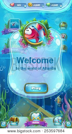 Atlantis Ruins - Illustration Mobile Format Playing Field To The Computer Game. Bright Background Im