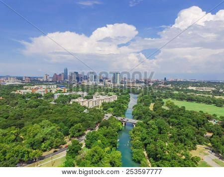 Top View Austin Downtown From Barton Creek Greenbelt