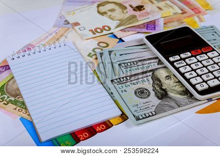 Money Set Multicurrency Background Of The Us Dollars And Ukrainian Hryvnias