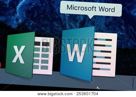 New York, Usa - August 18, 2017: Microsoft Word Application Icon On Laptop Screen Close-up