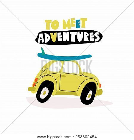 Cute Vector Illustration With Cartoon Car. 