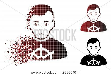 Unhappy Captain Icon In Sparkle, Pixelated Halftone And Undamaged Entire Versions. Elements Are Comp