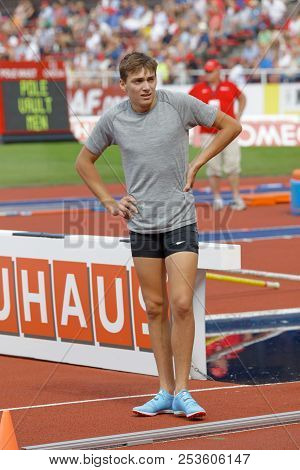 Stockholm, Sweden - Jun 10, 2018: Armand Duplantis Preparing To Jump In The Pole Vault Competition I