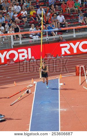 Stockholm, Sweden - Jun 10, 2018: Armand Duplantis Jumping In The Pole Vault Competition In Iaaf Dia