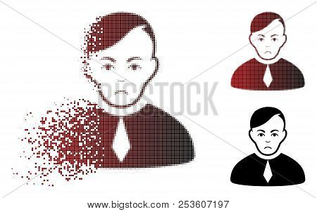 Sadly Loyer Icon In Dissolved, Dotted Halftone And Undamaged Solid Versions. Fragments Are Organized