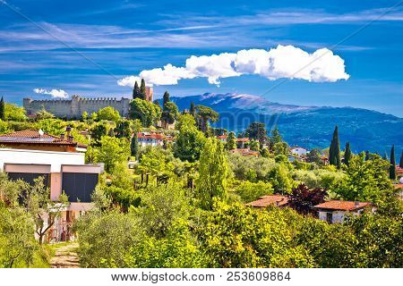 Lago Di Garda West Coast Landscape And Old Ruins View, Lombardy Region Of Italy