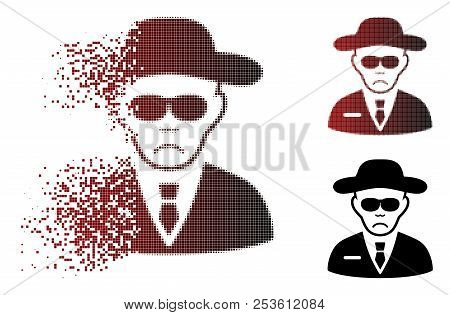 Dolor Spy Icon In Sparkle, Dotted Halftone And Undamaged Solid Versions. Pieces Are Organized Into V