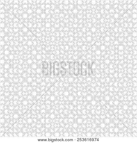 900 White Puzzles Pieces Arranged In A Square. Jigsaw Puzzle Template Ready For Print. Cutting Guide