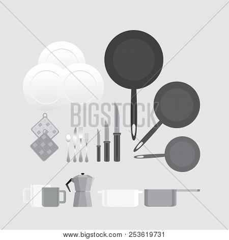 Creative Black And White Kitchen Equipment Illustration For Web And Print Minimalistick Flat Vector 