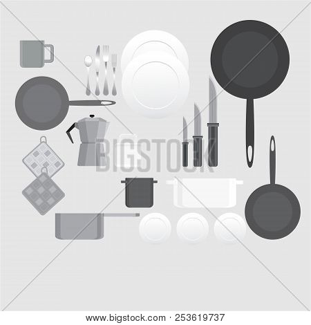 Creative Black And White Kitchen Equipment Illustration For Web And Print Minimalistick Flat Vector 