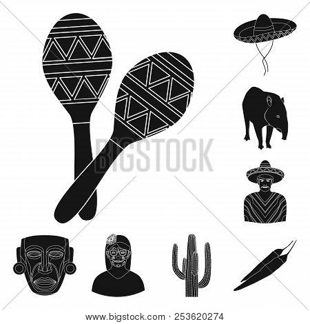 Country Mexico Black Icons In Set Collection For Design. Mexico And Landmark Vector Symbol Stock Web