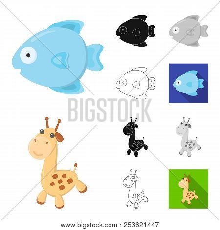An Unrealistic Cartoon, Black, Flat, Monochrome, Outline Animal Icons In Set Collection For Design. 