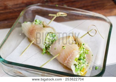 White Fish Roulades Stuffed With Broccoli And Asparagus