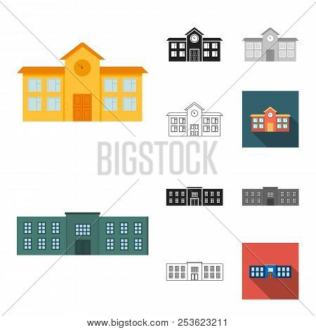 Building And Architecture Cartoon, Black, Flat, Monochrome, Outline Icons In Set Collection For Desi