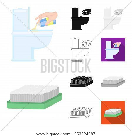Cleaning And Maid Cartoon, Black, Flat, Monochrome, Outline Icons In Set Collection For Design. Equi