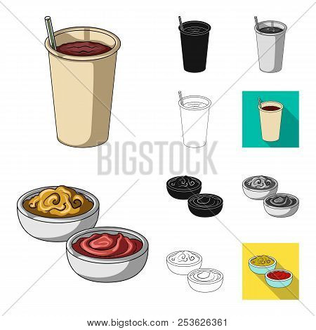 Fast Food Cartoon, Black, Flat, Monochrome, Outline Icons In Set Collection For Design.food From Sem