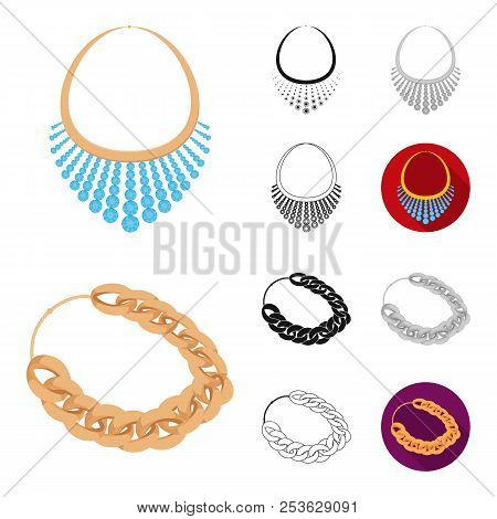 Jewelry And Accessories Cartoon, Black, Flat, Monochrome, Outline Icons In Set Collection For Design