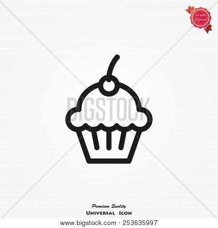 Cupcake Icon Vector On Background, Food Symbol