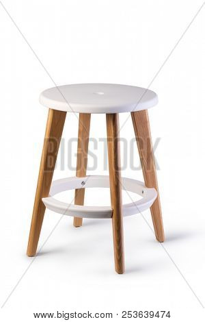 Wooden stool isolated on white background.