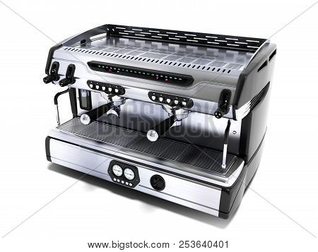 Modern Metal Professional Coffee Machine In The Coffeehouse View Perspective 3d Rendering On White B