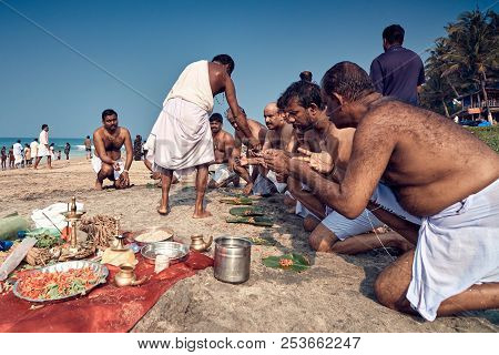 Varkala, Kerala, India - November 30, 2017: Diwali festival. Diwali celebration on Varkala beach. Ma