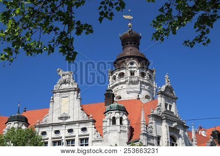 Leipzig City, Germany. New City Hall (neues Rathaus) Built In Historicism Architecture Style.