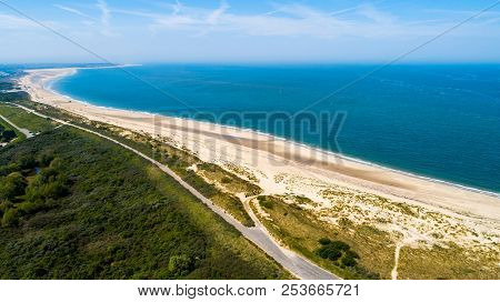 Oosterschelde Flood Barrier At The Northern Sea In Zeeland The Netherlands From Above