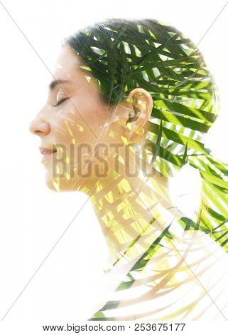 Bright aspects of nature are highlighted along with her peaceful relaxed expression