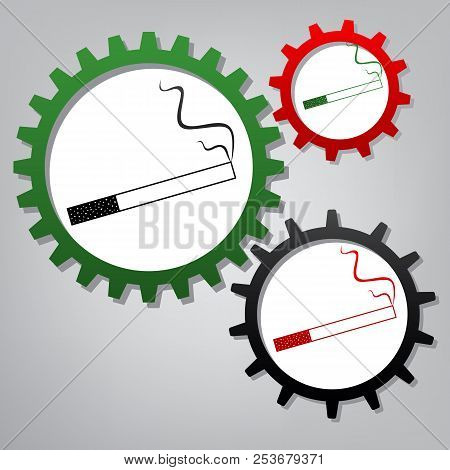 Smoke Icon Great For Any Use. Vector. Three Connected Gears With