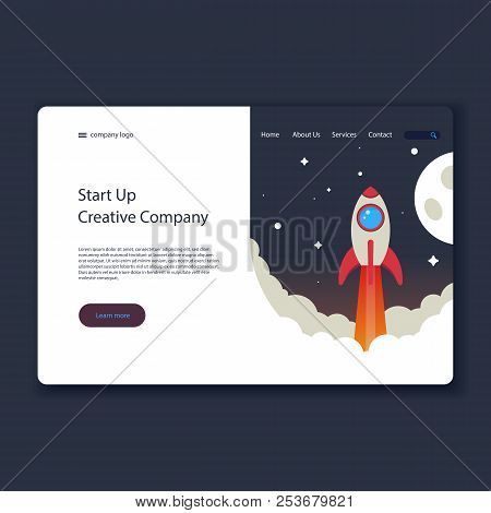 Landing Page Template. Isometric Vector Illustration Of Space And Rockets. The Head Of The Concept O