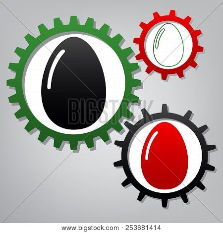 Chicken Egg Sign. Vector. Three Connected Gears With Icons At Gr