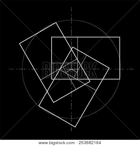 Minimalistic Style Design. Golden Ratio. Geometric Shapes. Circles In Golden Proportion. Futuristic 