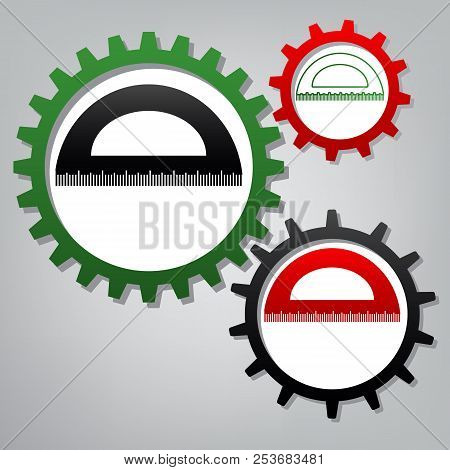 Ruler Sign Illustration. Vector. Three Connected Gears With Icon