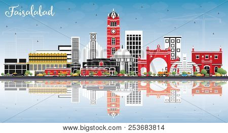 Faisalabad Pakistan City Skyline with Gray Buildings, Blue Sky and Reflections. Business Travel and Tourism Concept with Modern Architecture. Faisalabad Cityscape with Landmarks.
