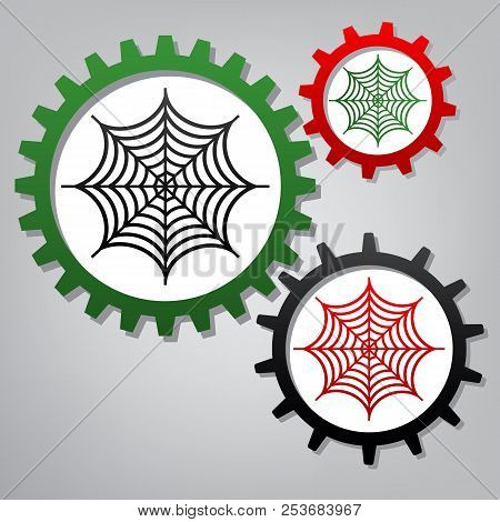 Spider On Web Illustration. Vector. Three Connected Gears With I