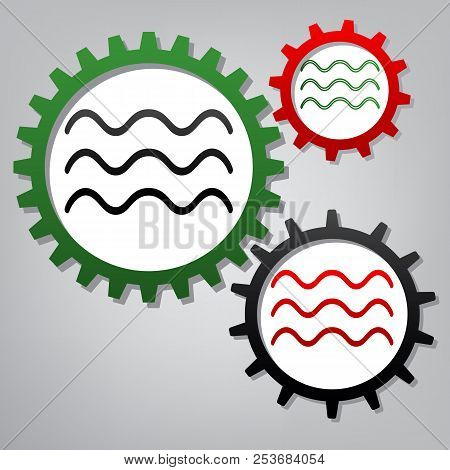 Waves Sign Illustration. Vector. Three Connected Gears With Icon