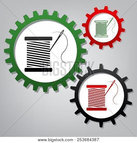 Thread With Needle Sign Illustration. Vector. Three Connected Ge