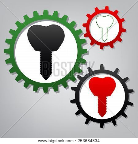 Tooth Implant Sign Illustration. Vector. Three Connected Gears W