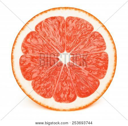 Perfectly Retouched Sliced Half Of Grapefruit Isolated On The White Background With Clipping Path. O
