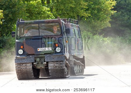 Feldkirchen / Germany - June 9, 2018: German Armoured Personnel Carrier Bandvagn 206, From Bundesweh
