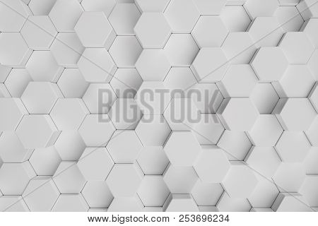 3d Illustration White Geometric Hexagonal Abstract Background. Surface Hexagon Pattern, Hexagonal Ho