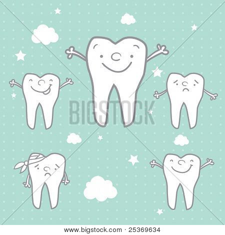 zęby szczęśliwy i smutny zęby kreskówka wektor, stomatologiczną dla dzieci