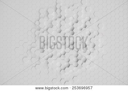 3d Illustration White Geometric Hexagonal Abstract Background. Surface Hexagon Pattern, Hexagonal Ho