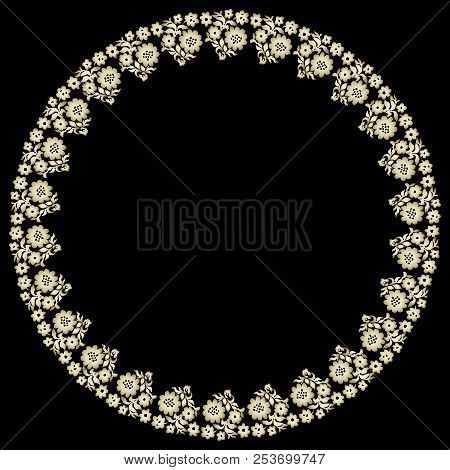A Floral Round Drawing With A Place For Text. Vector Illustration.