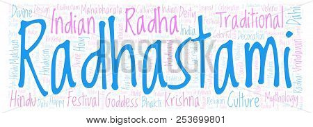 Radhastami Horizontal In Banner Form   Word Cloud. Wordcloud Made From Letters And Words Only.