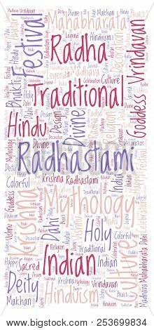 Radhastami Vertical In Banner Form   Word Cloud. Wordcloud Made From Letters And Words Only.