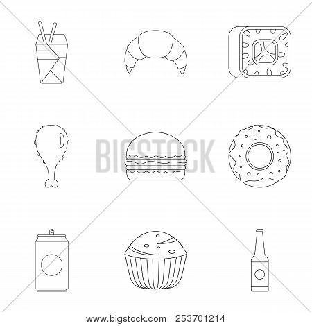 Farinaceous Food Icons Set. Outline Set Of 9 Farinaceous Food Icons For Web Isolated On White Backgr