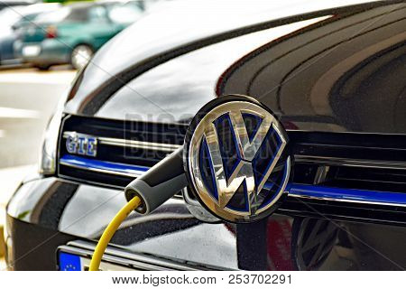 Herzogenaurach, Germany - June 23, 2018: A Volkswagen Golf Gte Is Charged At A Charging Station. The